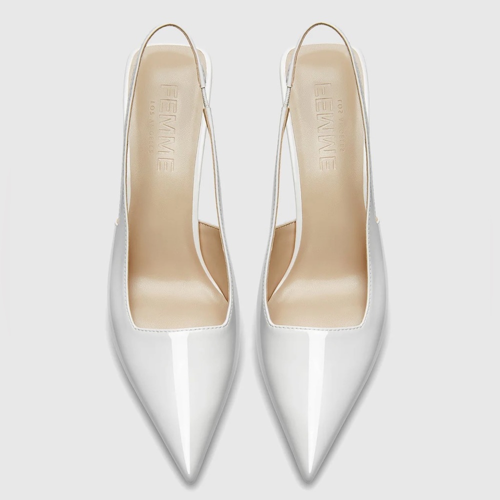Femme LA NWT + Box White Slingback Pointed Toe Heels